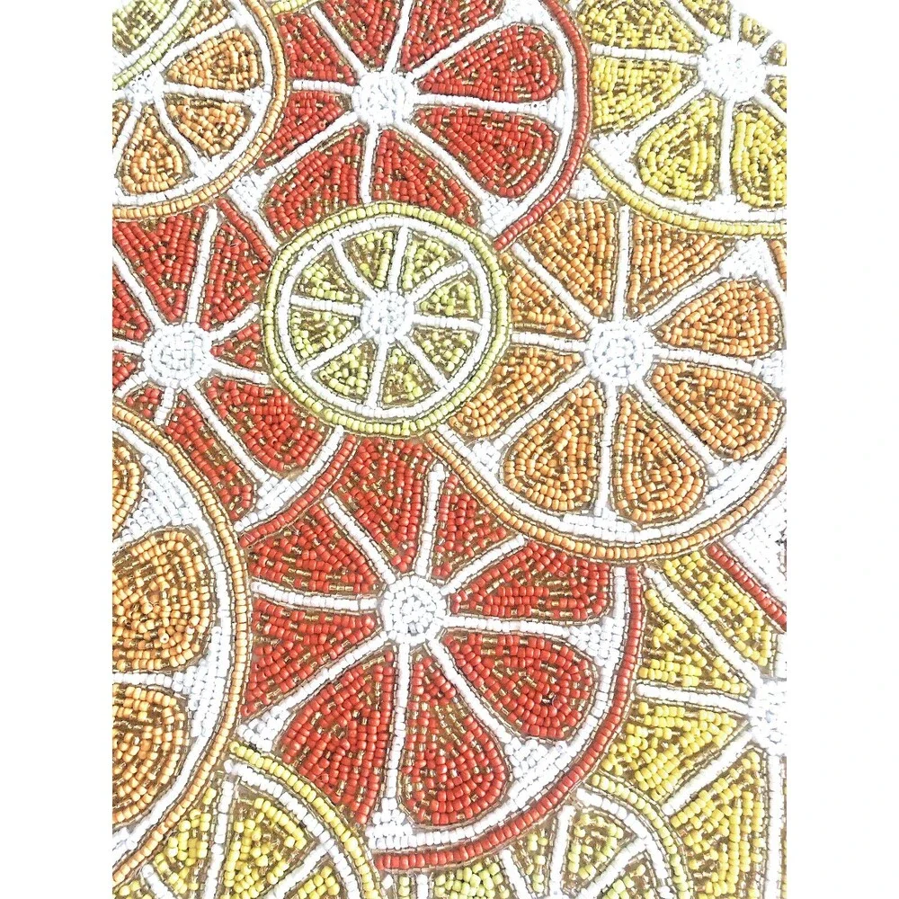 Lemon Orange Fruit Beaded Placemats Charger Tropical Hacienda 15